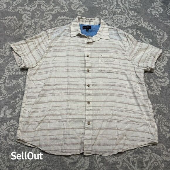Lucky Brand Other - Lucky Brand Men's Large Ivory Striped Linen Blend Button-Up Shirt